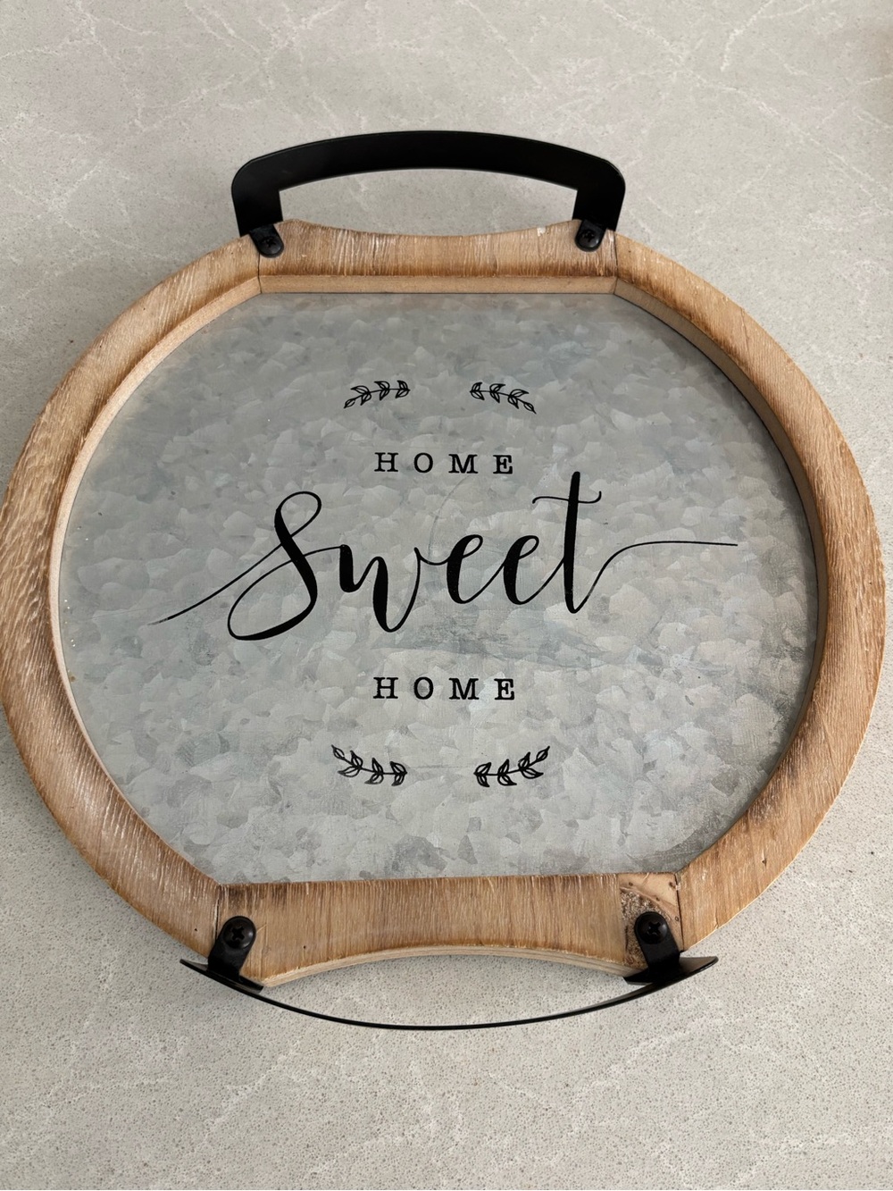 Rustic Farmhouse Galvanized Metal Serving Tray - Home Sweet Home 12”